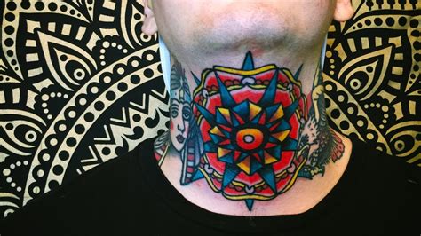 throat tattoo men|american traditional throat tattoo.